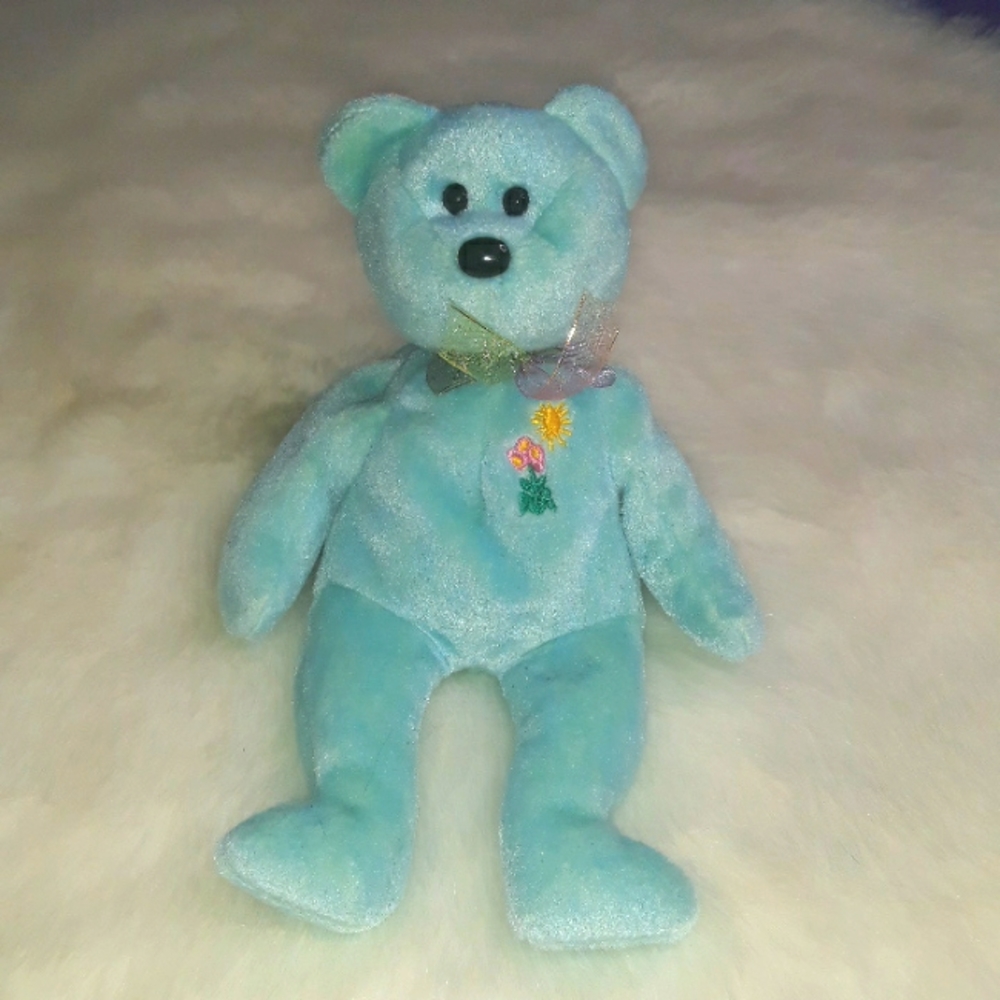 Ty Ariel Vintage 2000 Beanie Baby Bear with embroidered flowers and bow